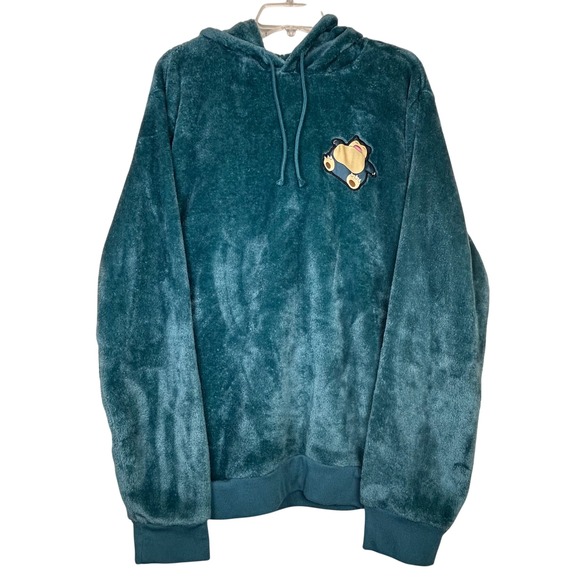 Pokemon Other - 2024 Pokemon Snorlax Plush Velour Hoodie with Ears Teal XL Ears Soft Fleece